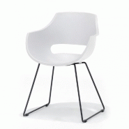 Lot de 4 chaises design REMO - Coque blanche en polypropylène - Piétement luge métal noir mat_1