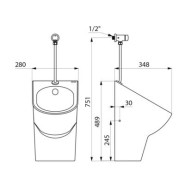 Urinoir mural en céramique sans bride avec robinet temporisé TEMPOSOFT 2 - EASY-D - DELABIE - Réf. 133888_1