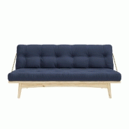Banquette futon FOLK en pin massif - Coloris marine - Couchage 130 x 190 cm avec accoudoirs en métal_1