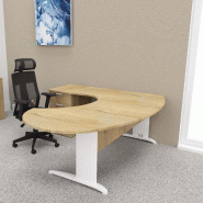 Bureau ergonomique et caisson intégré Sigma - Mobel Linea - 200, Blanc, Gauche, 3 tiroirs, Chêne veiné_0