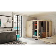 Cabine de sauna arrondie 244x194x199 - Poêle HARVIA VEGA 9KW à commande déportée - Bois d'épicéa scandinave_1