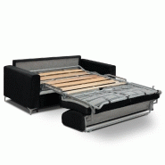 Canapé convertible express Jackson - Matelas Bultex 140cm - Sommier à lattes - Cuir vachette noir_1