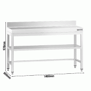 Table Inox de travail Premium avec Dosseret et Étagère - Profondeur 800 mm - 1400_1