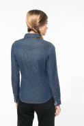 Chemise denim manches longues femme - Réf: K518 - Kariban - 100% coton, boutons pression, coupe cintrée_1
