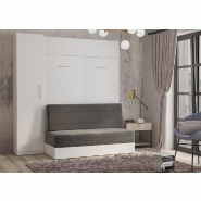 Composition lit escamotable blanc mat Dynamo Sofa - Canapé gris avec colonne rangement et couchage 140 x 200 cm_1