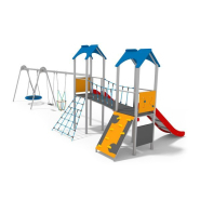 Jeu multi tours avec balançoires en acier inoxydable - Structure pour aire de jeux conforme EN1176 - Référence BT11511_1