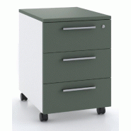 Caisson mobile 3 tiroirs blanc bicolore - Ofitres - Blanc pastel, Vert mat - L3686_1