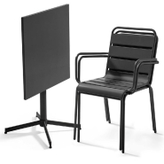 Table et chaises restaurant, table 70x70 cm+ 2 fauteuils Palavas - anthracite_1