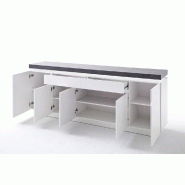Buffet Atlantic City - 5 portes, 2 tiroirs, blanc laqué mat avec plateau imitation béton - L200 x H80 x P40_1
