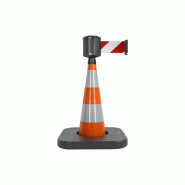 Cône de balisage avec base à lester et sangle enrouleur 100mm largeur - Orange / Rouge/Blanc / 750_1