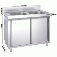 Plonge inox 2 bacs sur placard - P 600 mm - 1400_1