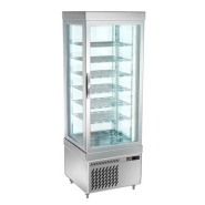 Vitrine réfrigérée négative à pâtisserie sur roulettes avec 4 côtés vitrés et 6 étagères - couleur argent_1