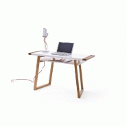 Bureau Tossiat - MDF laqué blanc mat - Piétement chêne huilé - Plateau de rangement 122x53 cm_1