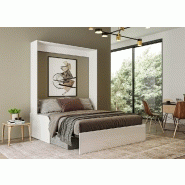 Armoire lit escamotable Dynamo Sofa - canapé gris 160x200 cm - façade blanc brillant et accoudoirs_1