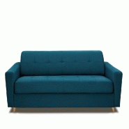 Canapé MEZZANO convertible express - Matelas 16 cm - Sommier métal 140 cm - Tissu tweed bleu pétrole - Design scandinave_1