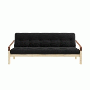 Banquette futon Poetry en pin massif - Coloris charbon - Couchage 130 x 190 cm - Accoudoirs en cuir - Design scandinave_1