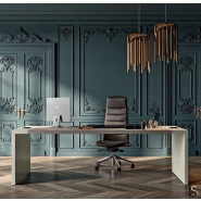 Bureau de Direction E10 avec pieds laqués - Officity - 204, Noyer américain, Piètement blanc_1