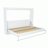 Armoire lit horizontale escamotable STRADA-V2 - Structure blanc mat, façade blanc brillant - Couchage 90x200 cm, design chic_1