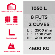 Bac de rétention PE Bi-conteneur 1050 litres + caillebotis - Caillebotis acier galvanisé_1