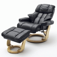 Fauteuil relax CLAIRAC XL en cuir noir avec pied en bois naturel et repose-pied - inclinable à 135°, rotation 360°_1
