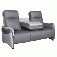 Canapé 3 places électrique Cabries - 2 relax zéro gravité - bi-color microfibre plomb/gris perle avec têtières ajustables et port USB_1