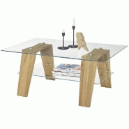 Table basse rectangulaire Lucey - Plateau en verre et structure en chêne naturel - 100 x 65 cm_1