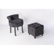 Tabouret avec dossier - velours noir - 46x49x58cm - Design raffiné_1