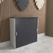 Armoire mi-haute à portes coulissantes - Mobel Linea - 120, Gris anthracite, Gris aluminium_1