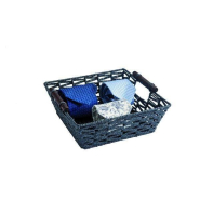 Panier carré noir à anses bois - L26xP26xH9cm - Papier tressé_1
