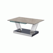 Table basse OPEN à doubles plateaux pivotants - Verre trempé et céramique gris - Modulable et design_1