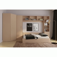 Composition angle lit escamotable Vertigo taupe mat 411 x 100 cm - couchage 160 x 200 cm avec multiples rangements_1