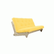Banquette convertible FRESH - Pin massif - Coloris jaune - Couchage 140x200 cm - Matelas futon capitonné_1