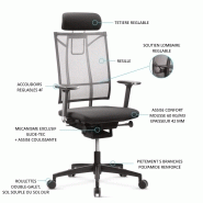 Fauteuil de bureau ergonomique SAIL - dossier résille, soutien lombaire réglable, mécanisme Glide-Tec_1