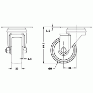 Jeu de 4 - roulettes pivotantes/freinées série 100 50mm gris TPR-caoutchouc sur polypropylène_1