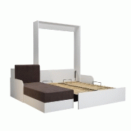 Lit escamotable Dynamo Sofa - canapé angle méridienne réversible avec accoudoirs - blanc et tissu marron - 140x200 cm_1