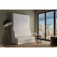 Armoire lit escamotable Dynamo Sofa - Blanc mat - Canapé polyuréthane blanc cassé 140x200 cm - Ouverture assistée_1