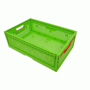Lot de 5 caisses de récolte pliables en polypropylène - 20cm, 15 kg, 39L, 1658g - fond et parois ajourées - vertes avec poignées rouges_1