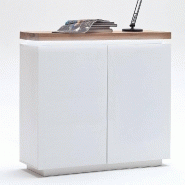 Buffet haut Romina - 2 portes laqué blanc mat - plateau chêne noueux huilé - LED intégré_1