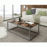 Table basse BRODER 100 x 60 cm - Métal laqué silver et plateau en manguier massif et vieux bois de bateaux_1