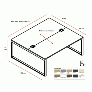 Bureau bench 2 personnes Yan Z- MDD - Blanc 9010, 140, Noyer_1