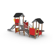 Structure multi-jeux 3 à 5 ans - Unimini Apista - Hags - Poteaux bois et panneaux HPL - Rouge_1