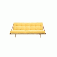 Banquette futon JUMP en pin massif - Coloris jaune - Couchage 130 x 190 cm - Design scandinave avec lanières en cuir_1