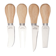 Set de couteaux à fromage - 4 pièces en acier inoxydable avec grip en bois - livré dans une boîte noire_1