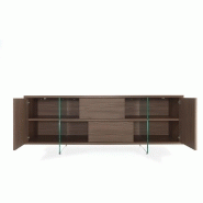 Buffet/Meuble TV design MADY 180cm - Noyer, portes coulissantes et piétement en verre trempé_1