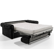 Canapé-lit convertible Chesterfield 3-4 places - Ouverture express 160 cm - Sommier lattes Renatonisi - Velours noir - Matelas Excellence Literie 16 cm_1