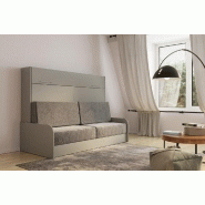 Armoire-lit escamotable VERTIGO SOFA - canapé tissu gris avec accoudoirs mélaminés - couchage 160x200 cm_1