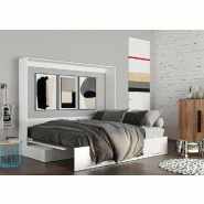 Armoire-lit escamotable VERTIGO SOFA - Façade blanc brillant - Canapé rouge - Couchage 160x200 cm_1