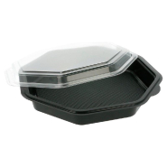 Barquette octogonale fond noir avec couv transparent 1064ml 23x23x5cm par 200_1