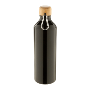 Bouteille en aluminium - 800 ml - couvercle en bambou et mousqueton - couleur noire_1