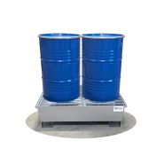 Bac de rétention acier galvanisé - 220 L pour 2 fûts debout avec caillebotis amovibles